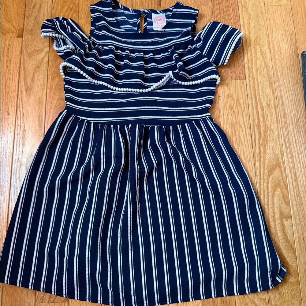 Navy and White Striped girls size 6 Dress